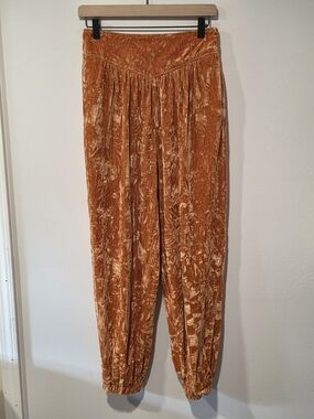 NWT Urban Outfitters Rust Orange Crushed Velvet Harlem Pants Womens Size Small
